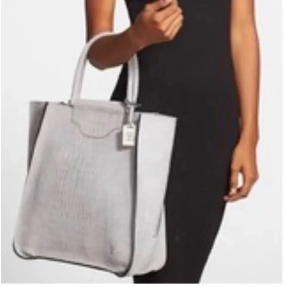 Frye Bianca Crocodile Embossed Grey Suede Large Tote Bag
